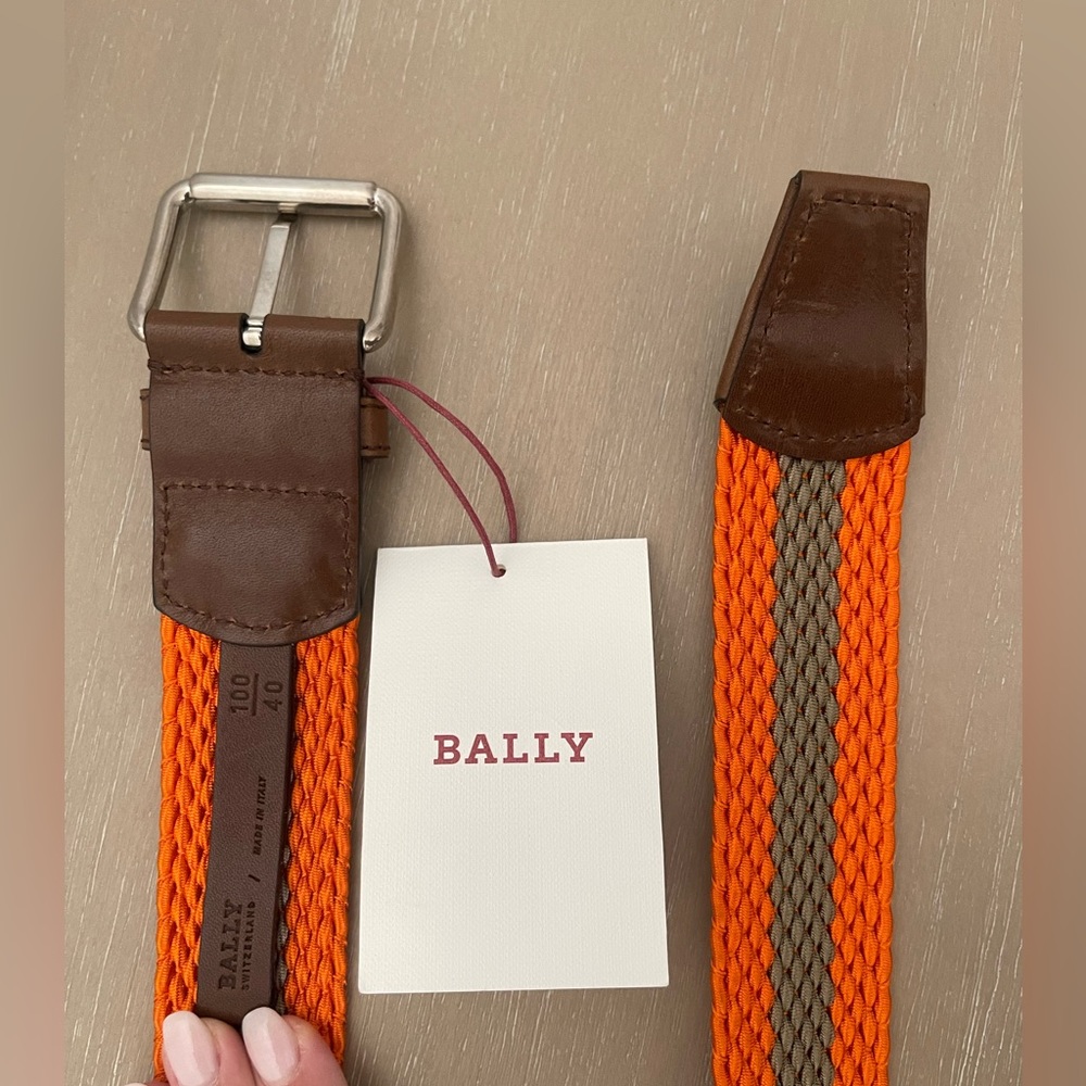 NEVER WORN Bally Blaze Orange/Fawn Stripe Fabric Woven Men’s Belt